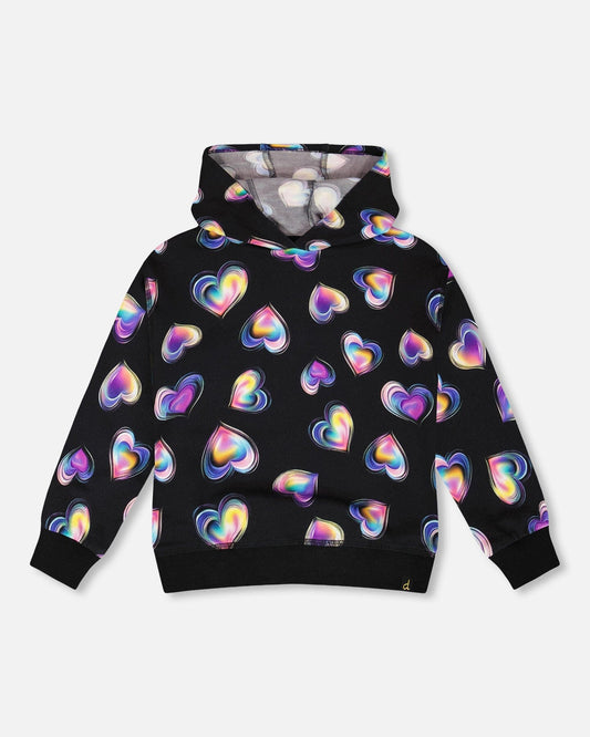 Fleece Hoodie Black And Multicolor