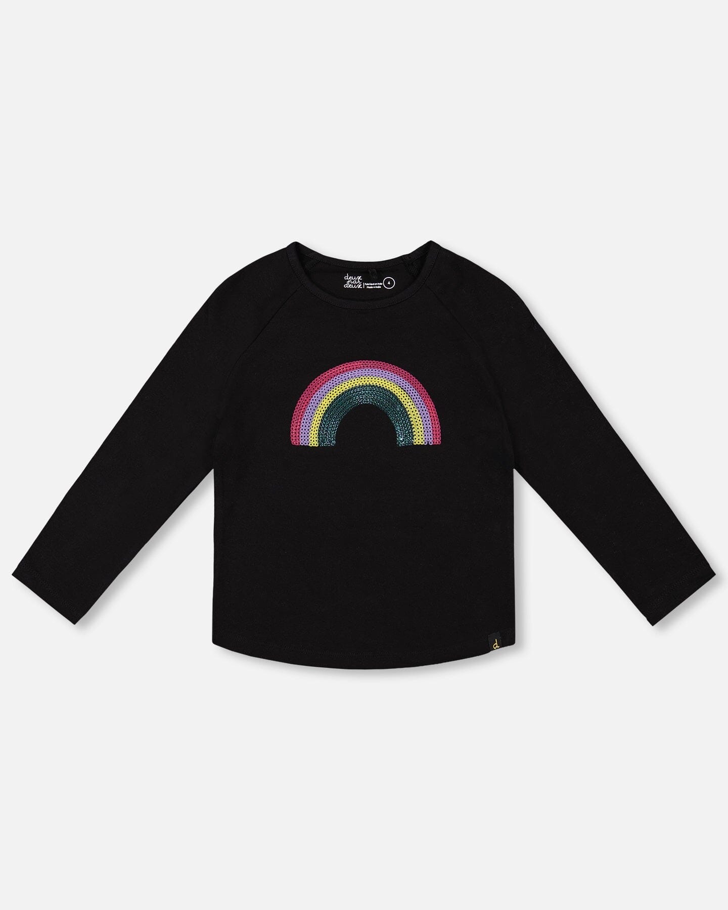 Organic Cotton Long Sleeve T-Shirt Black With Sequin Rainbow