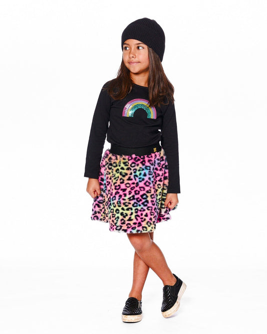 Organic Cotton Long Sleeve T-Shirt Black With Sequin Rainbow