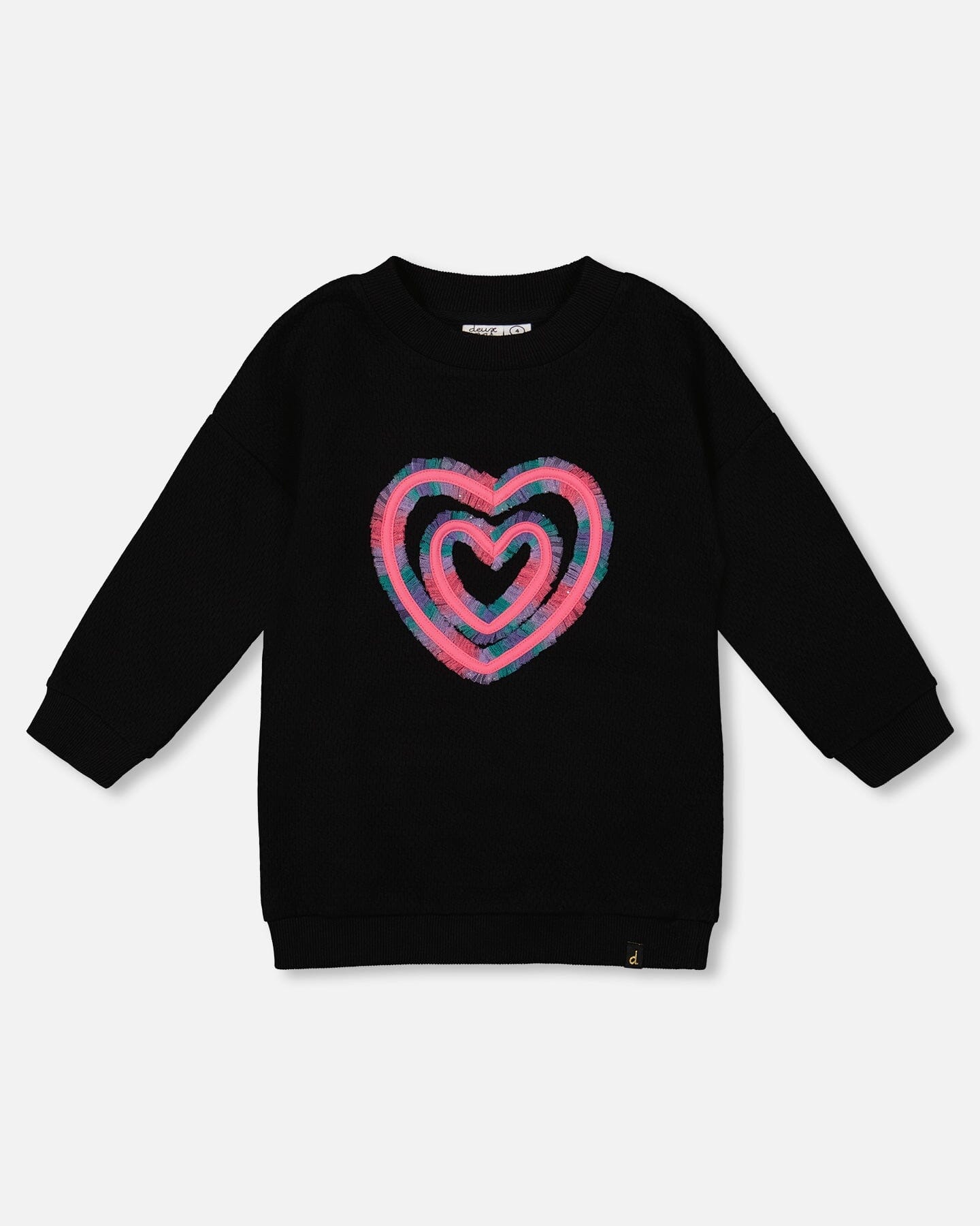 Fleece Jacquard Tunic Black With Heart Applique