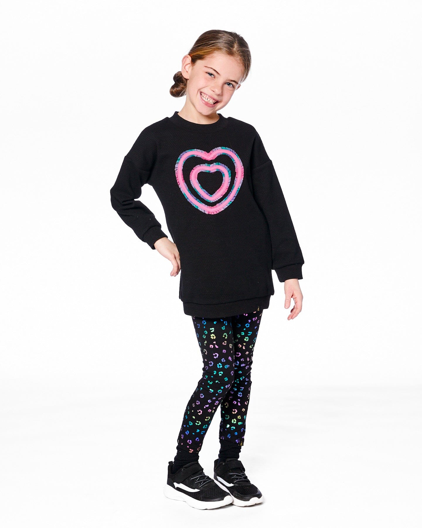 Fleece Jacquard Tunic Black With Heart Applique