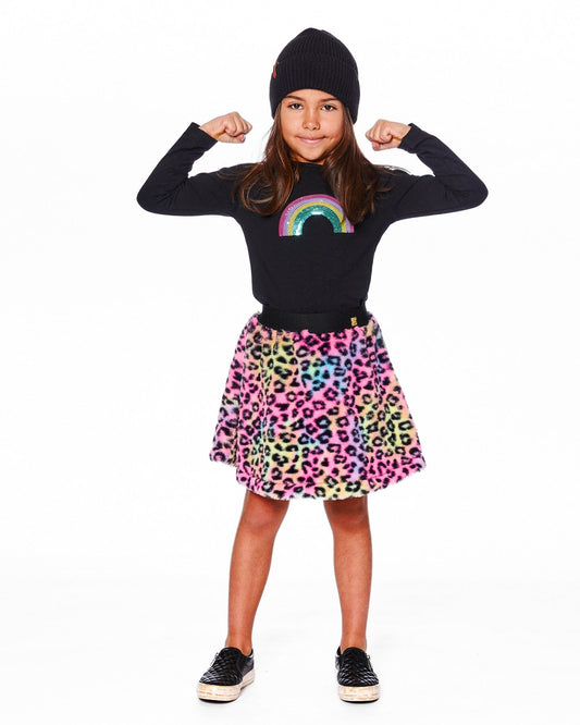 Faux Fur Skirt Multicolor Leopard