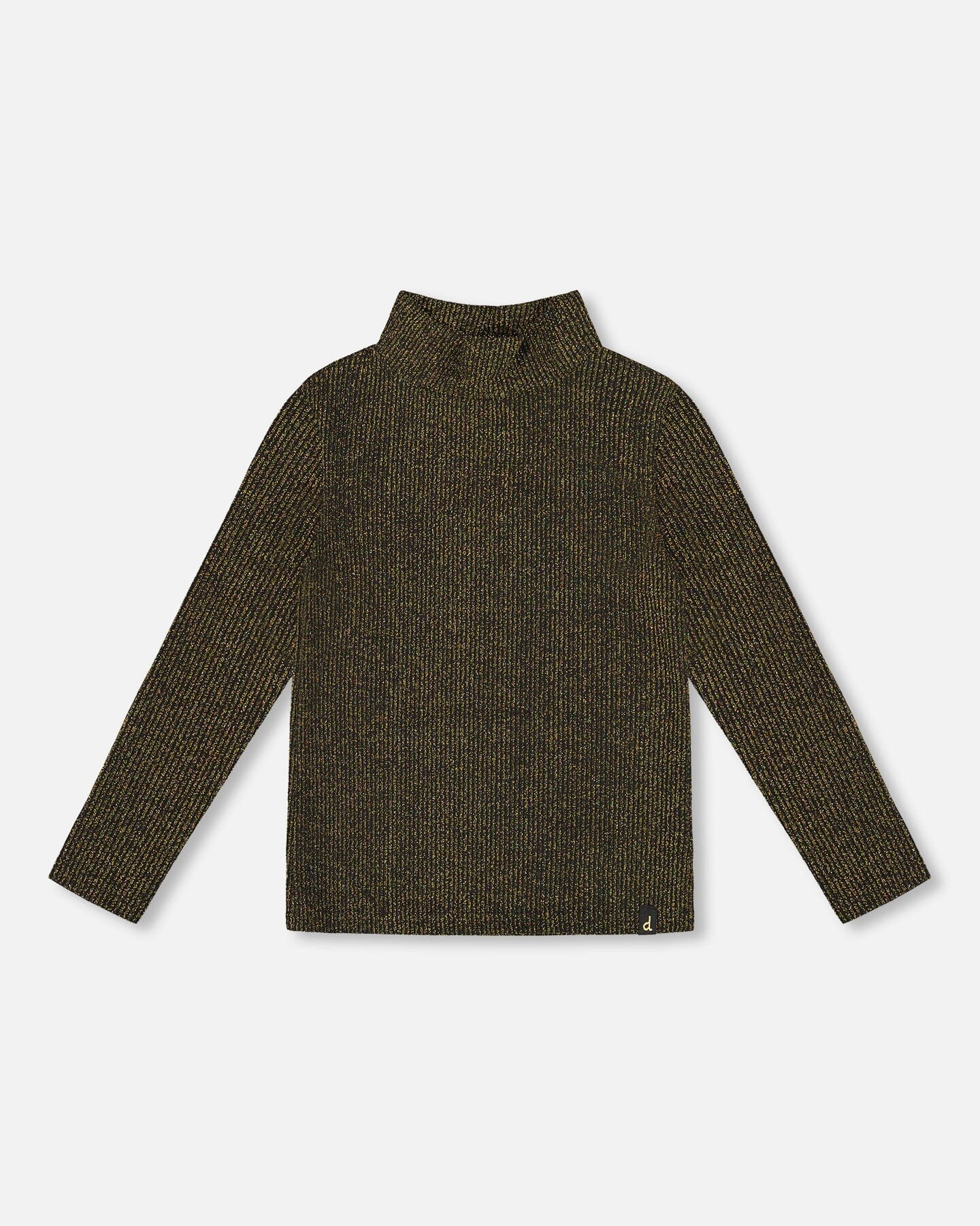 Shiny Rib Mock Neck Top Black And Gold