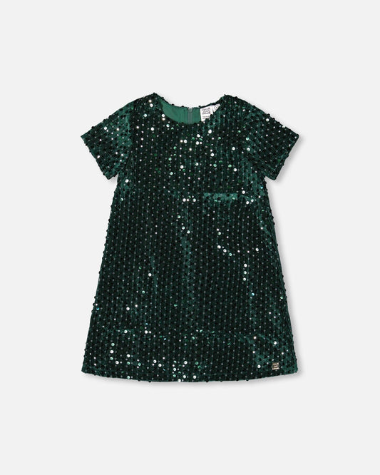 Velvet Short Sleeve Dress Forest Green