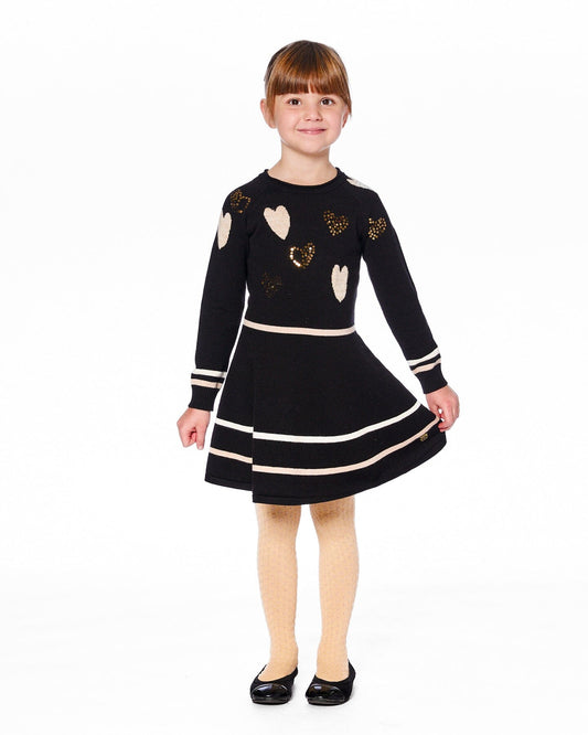 Knit Dress Black With Glittery Heart Motifs