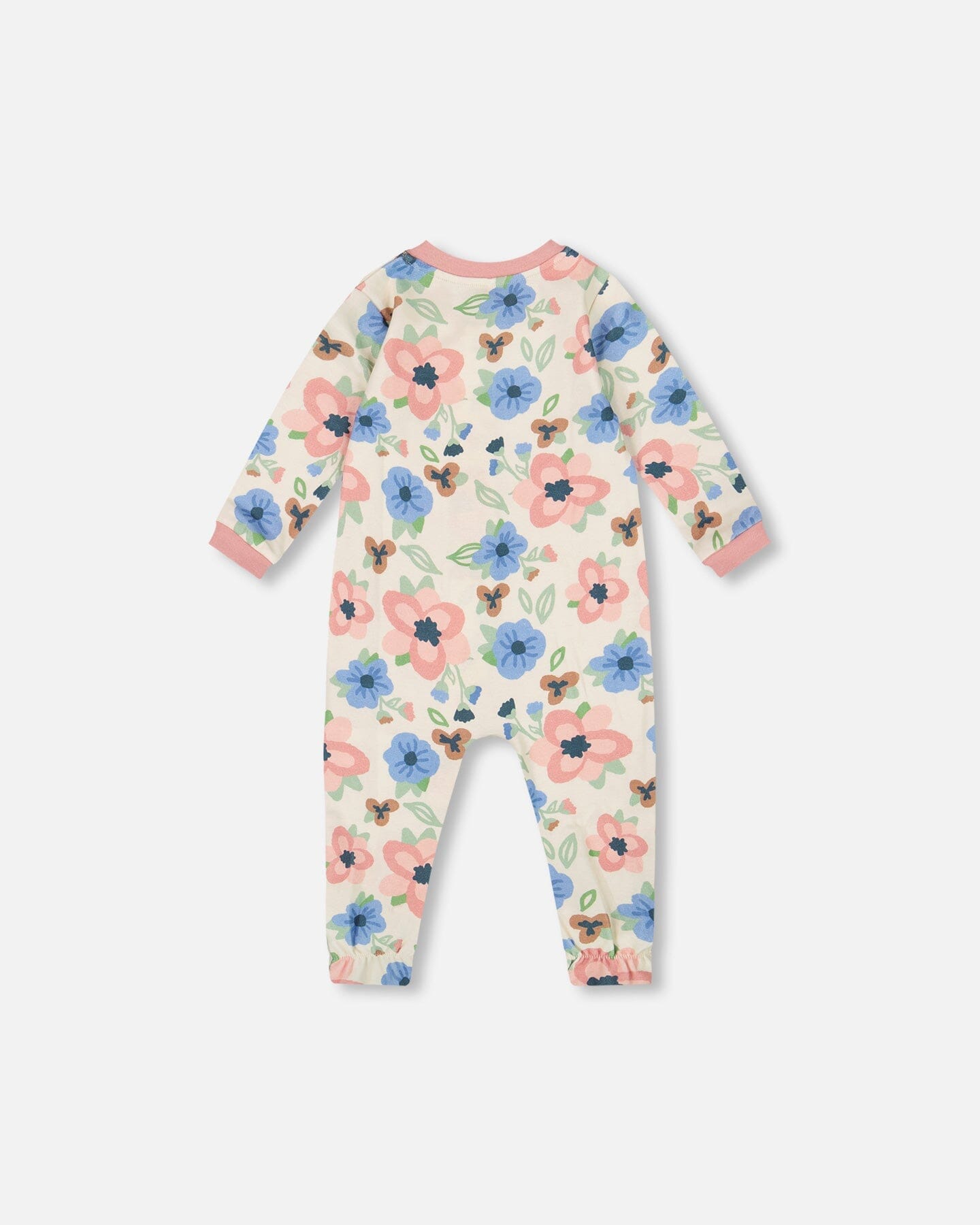One-Piece Organic Cotton Pajama Off-White Flower Print