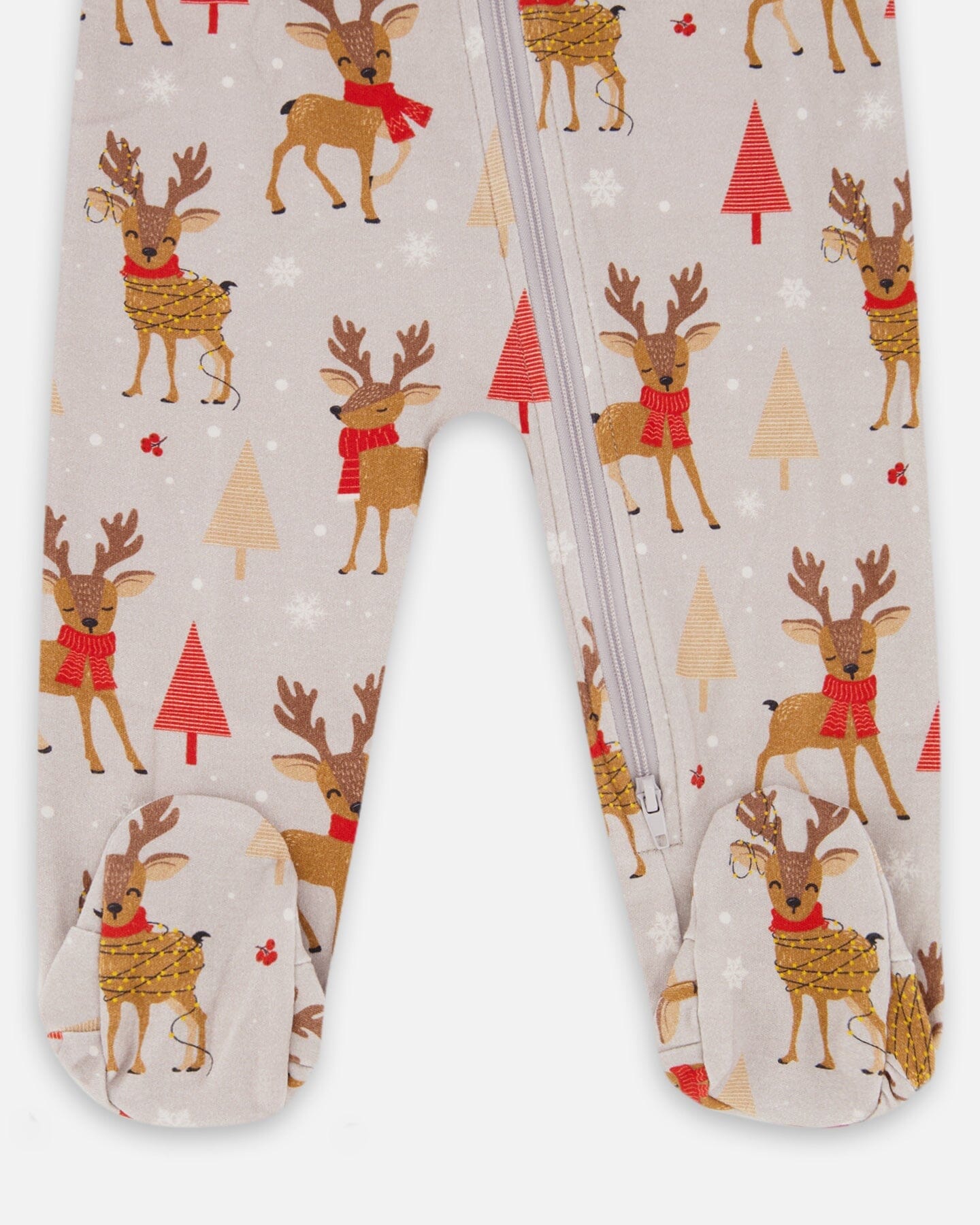 One-Piece Organic Cotton Pajama Beige Reindeer Print