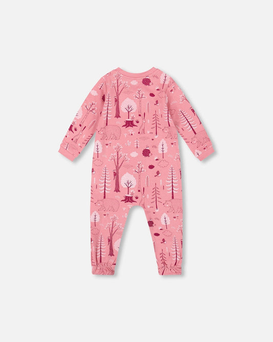 One-Piece Organic Cotton Pajama Pink Forest