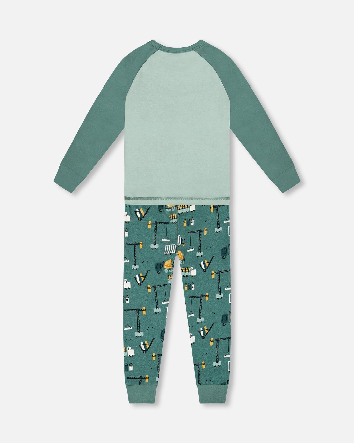 Two-Piece Organic Cotton Pajama Set Teal Construction Print