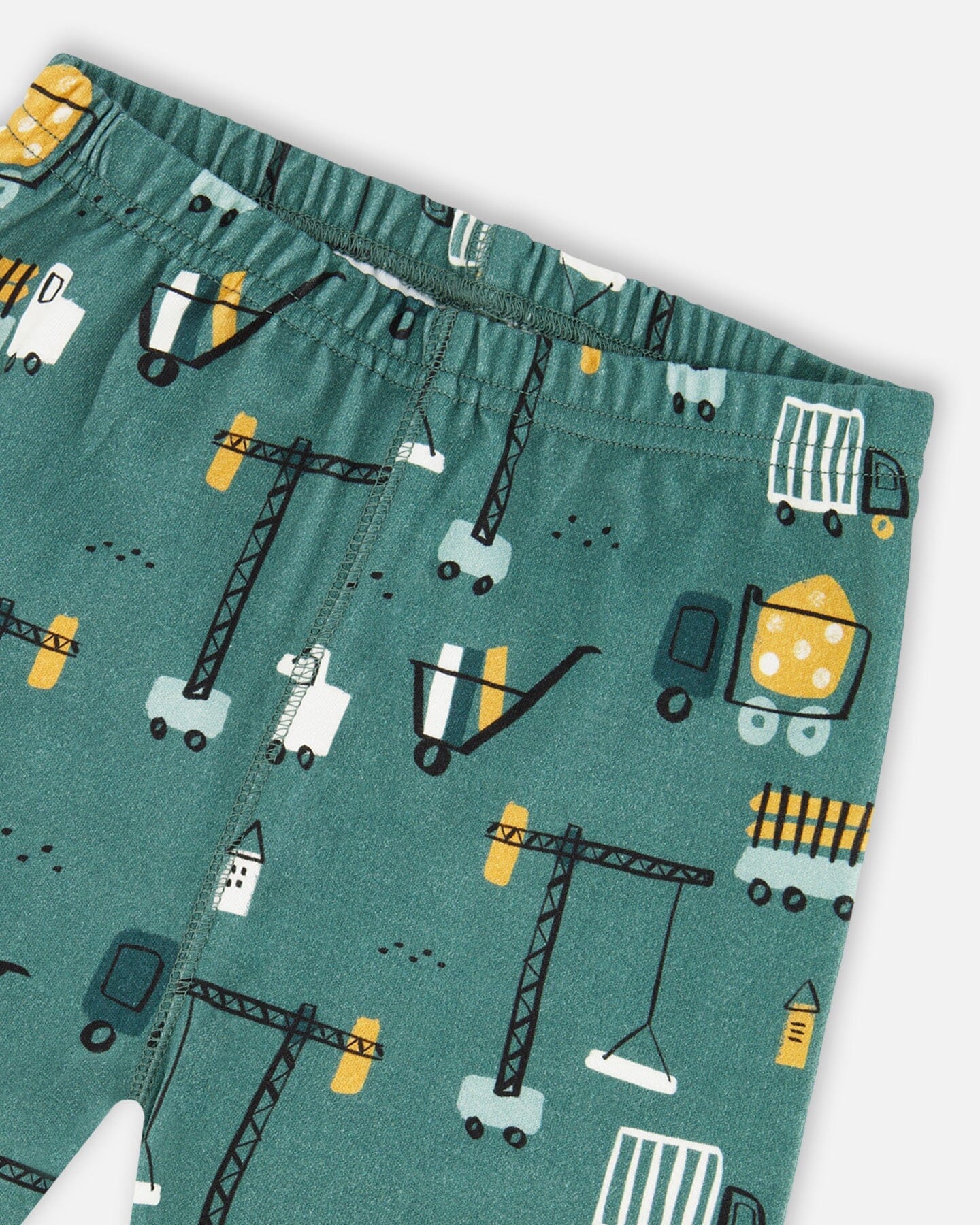 Two-Piece Organic Cotton Pajama Set Teal Construction Print
