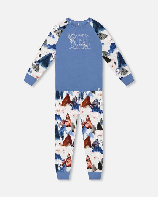 Two-Piece Organic Cotton Pajama Set White Bear Print