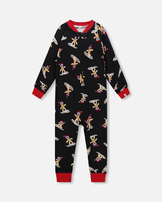 Organic Cotton Interlock One-Piece Pajama Black Cookie Print