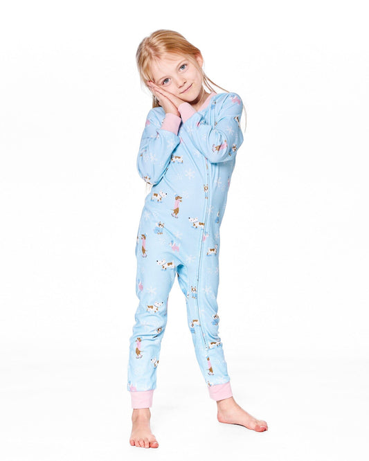 Organic Cotton Interlock One-Piece Pajama Blue Dog Print