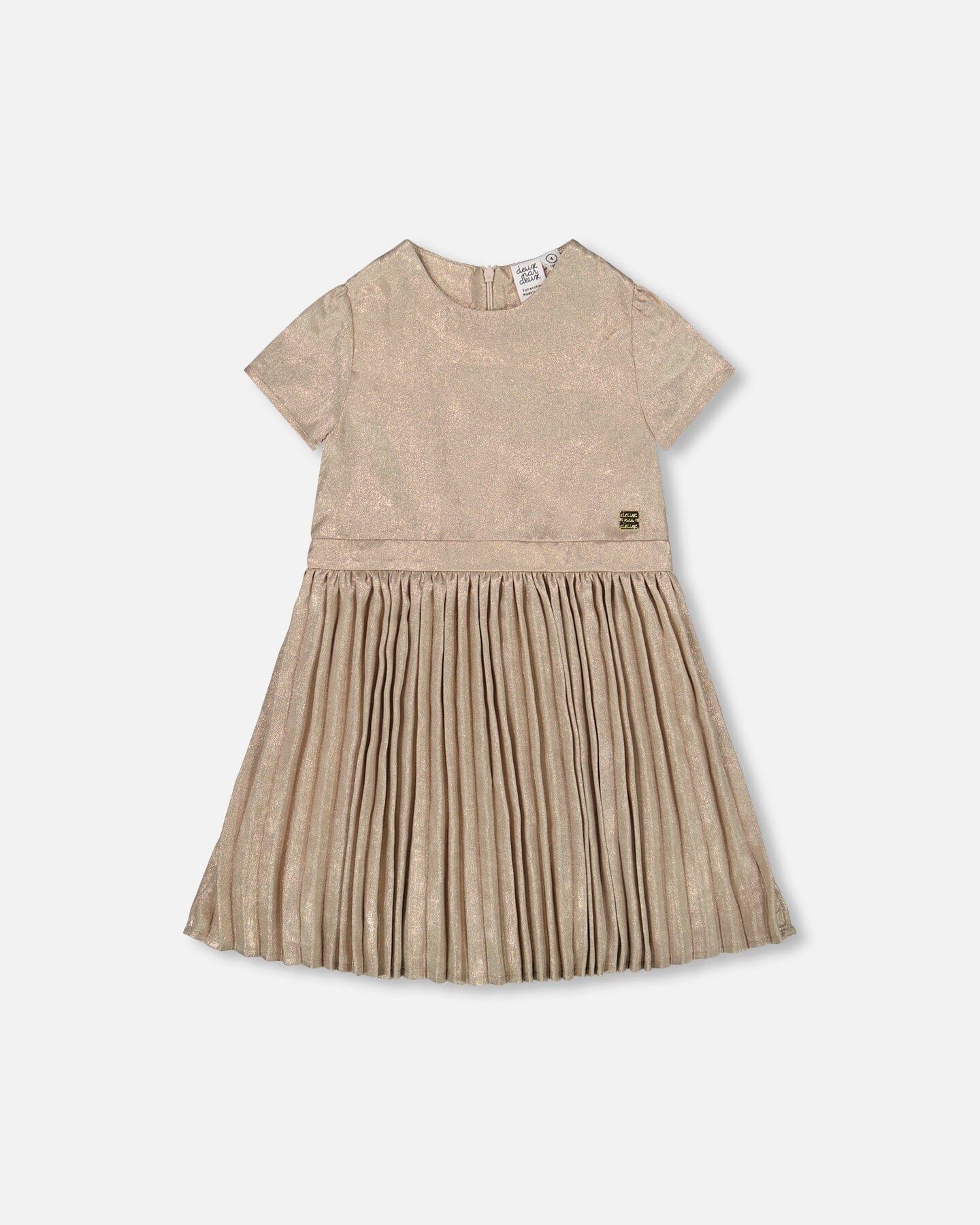 Short Sleeve Dress With Pleated Skirt Light Caramel