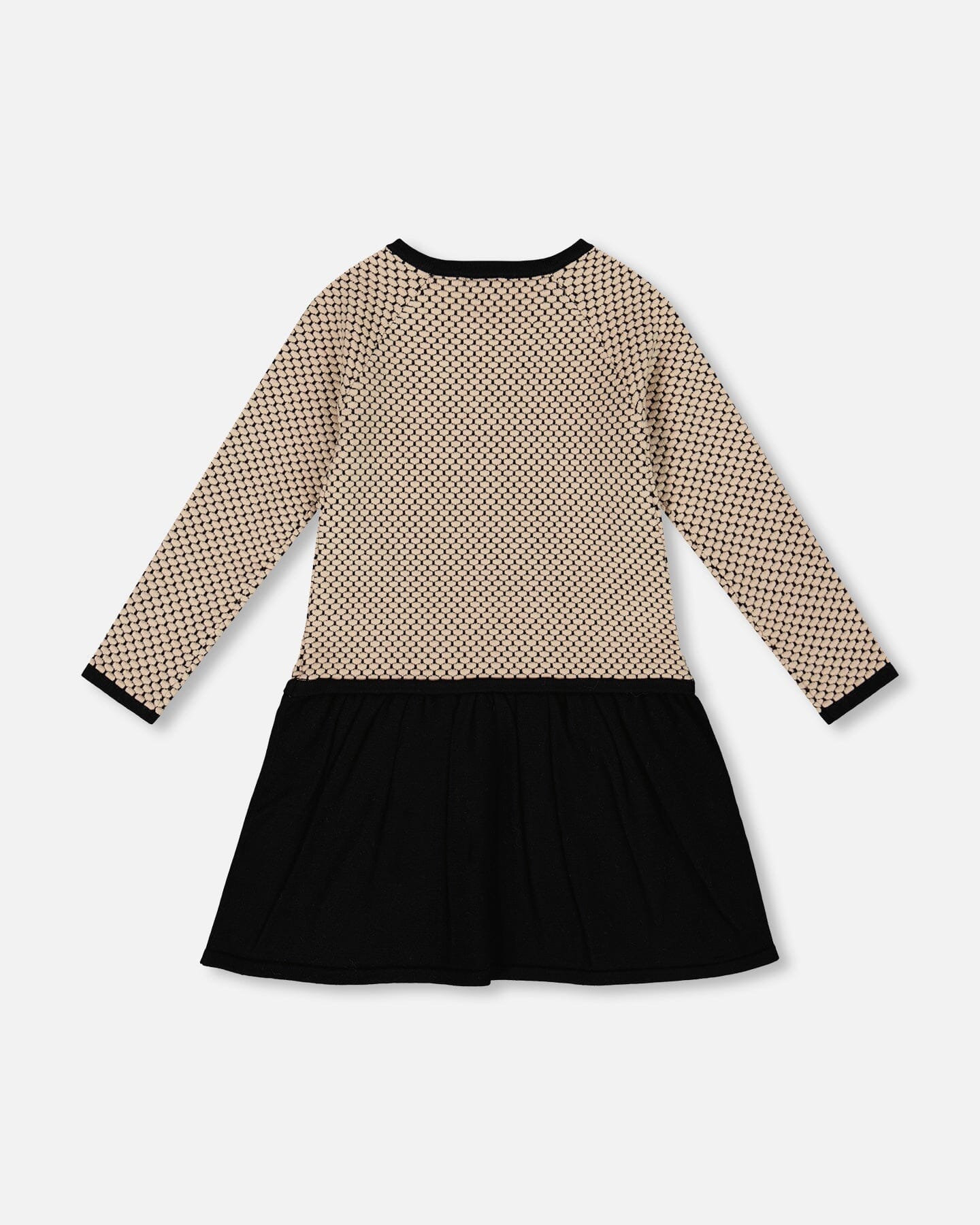Long Sleeve Knit Sweater Dress Black And Beige