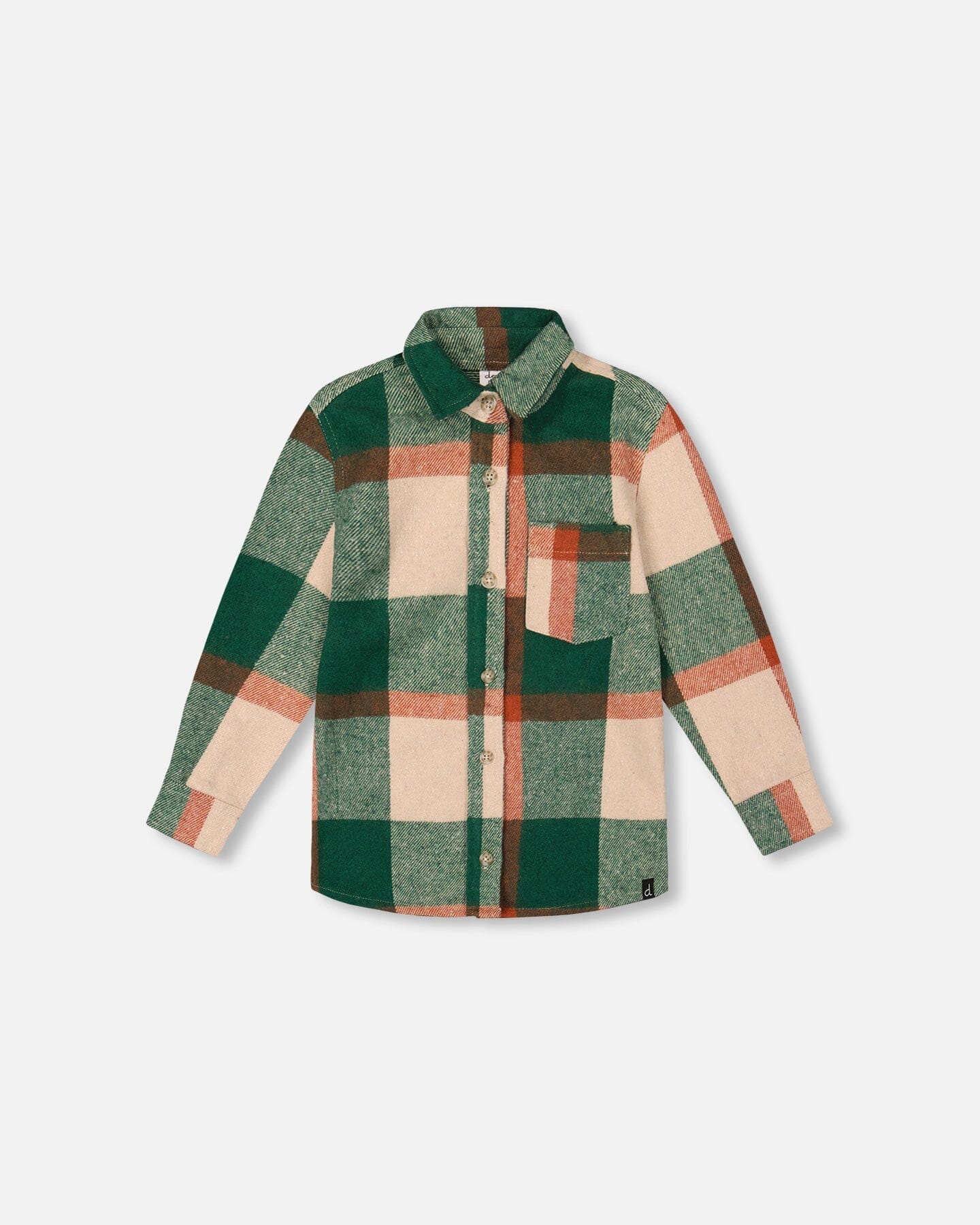 Long Sleeve Yarn Dyed Plaid Shirt Green And Orange