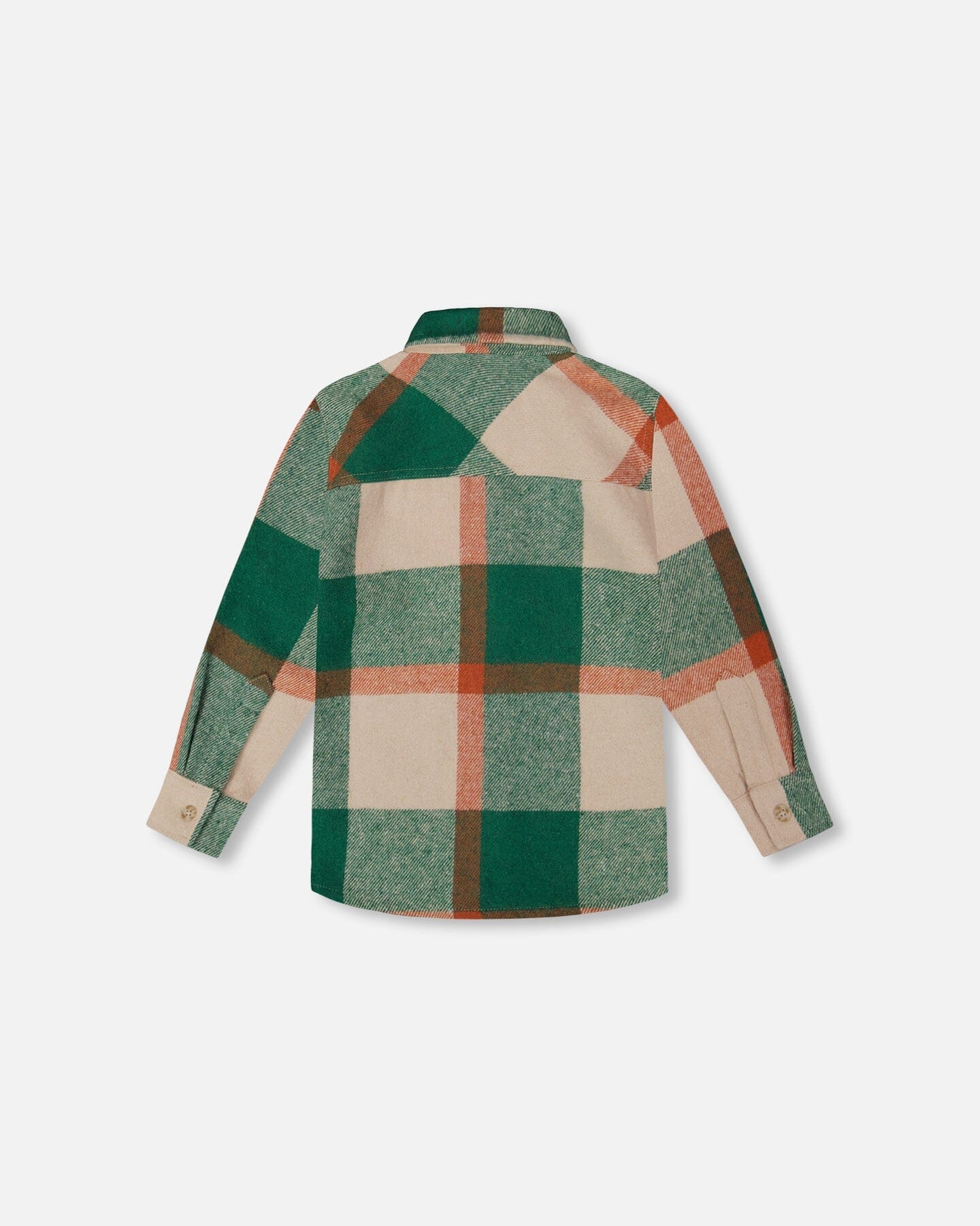 Long Sleeve Yarn Dyed Plaid Shirt Green And Orange