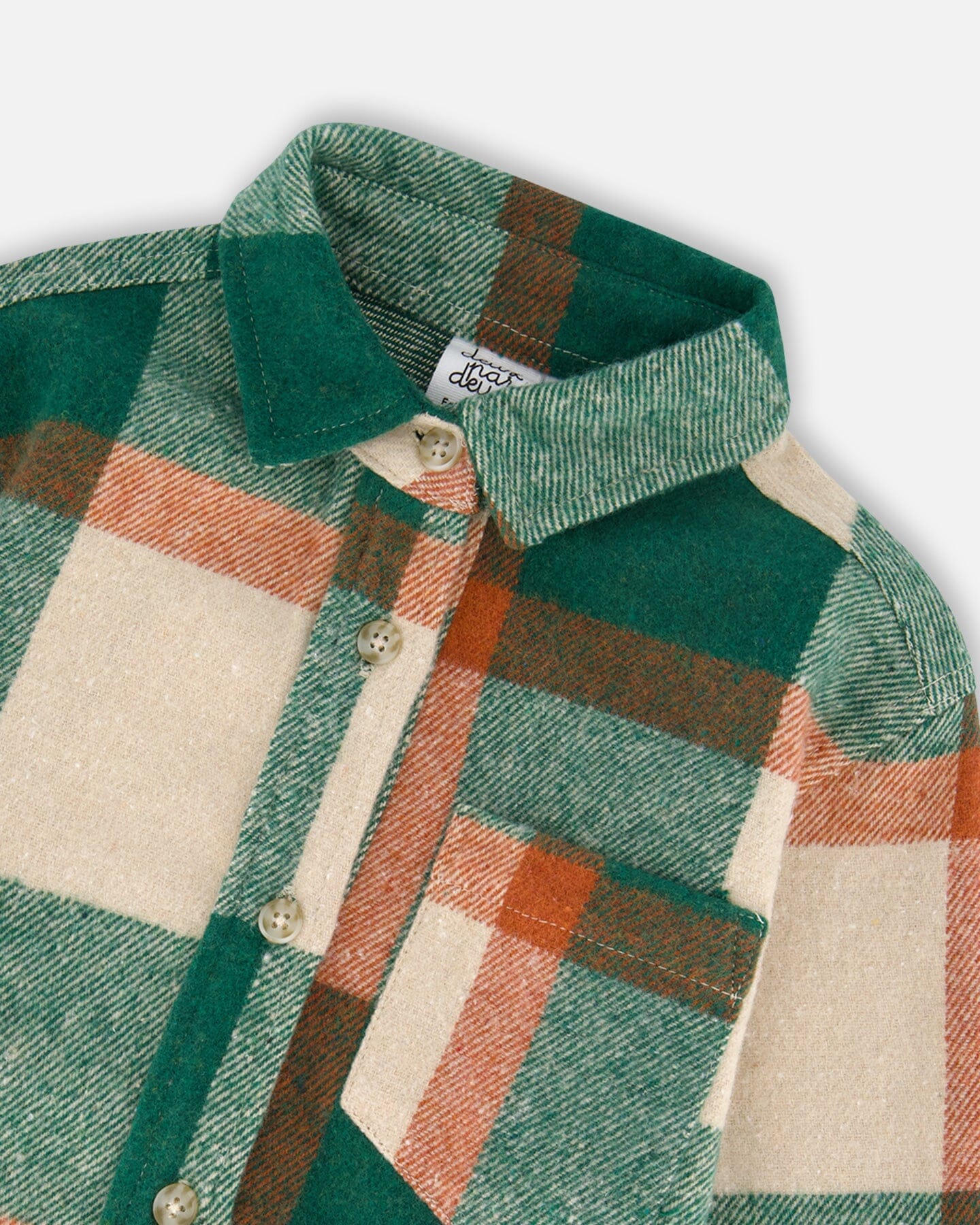 Long Sleeve Yarn Dyed Plaid Shirt Green And Orange