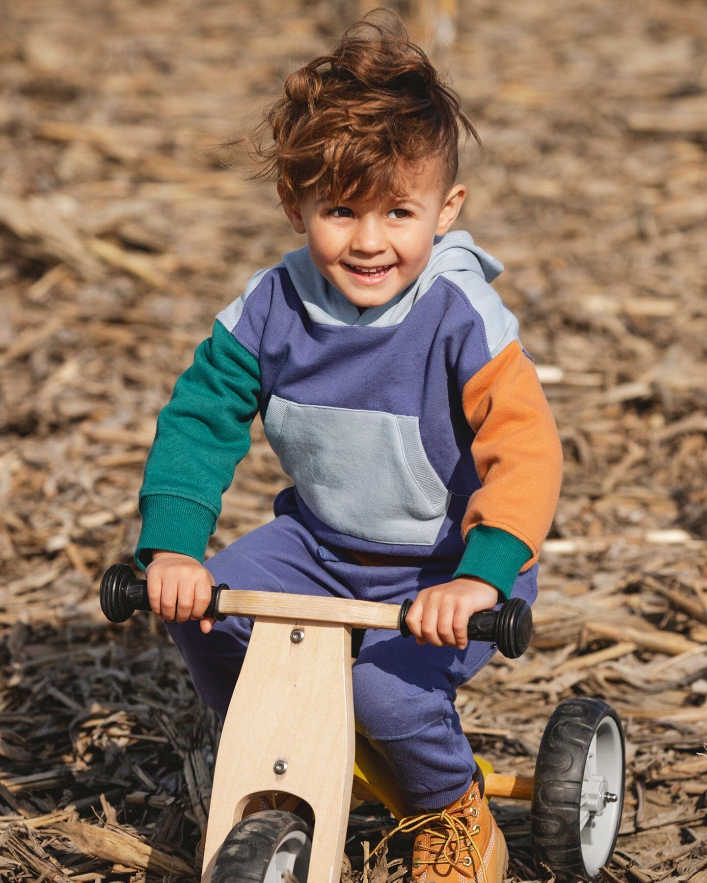 Long Sleeve Colorblocked Hooded Fleece Sweatshirt Blue
