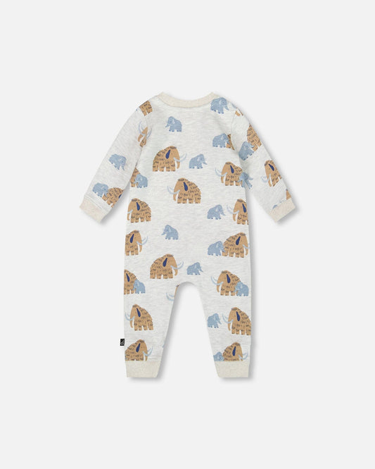 One-Piece Fleece Romper Beige Mammoth Print