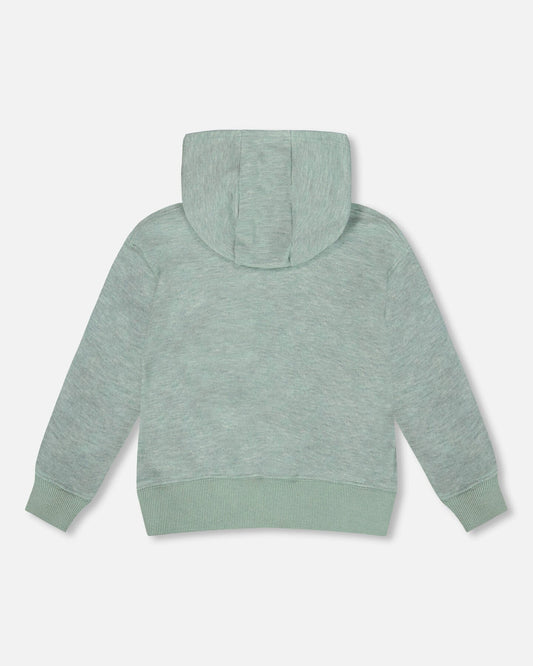 Super Soft Hooded Brushed Jersey Sweatshirt With Graphic Print Green