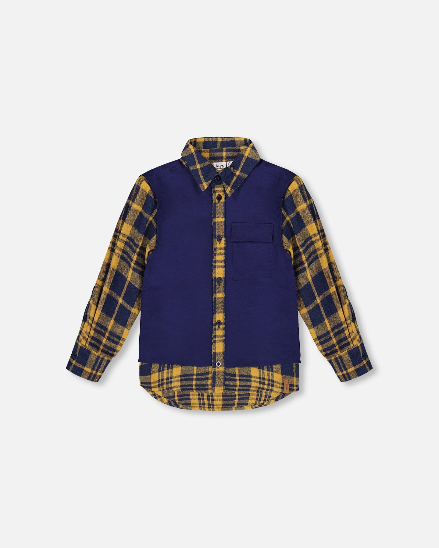 Long Sleeve Plaid Flannel Shirt With Solid Vest Blue And Ocher