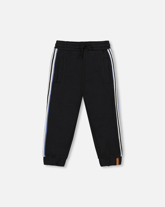 Fleece Sweatpants With Side Stripes Black