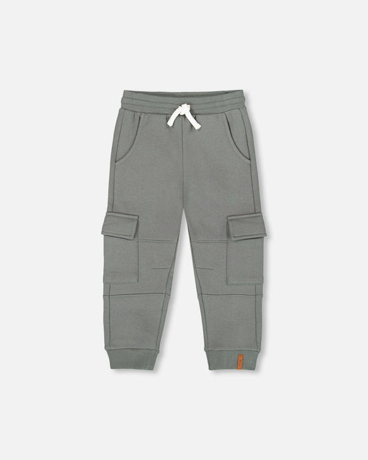 Fleece Sweatpants With Cargo Pockets Gray Green