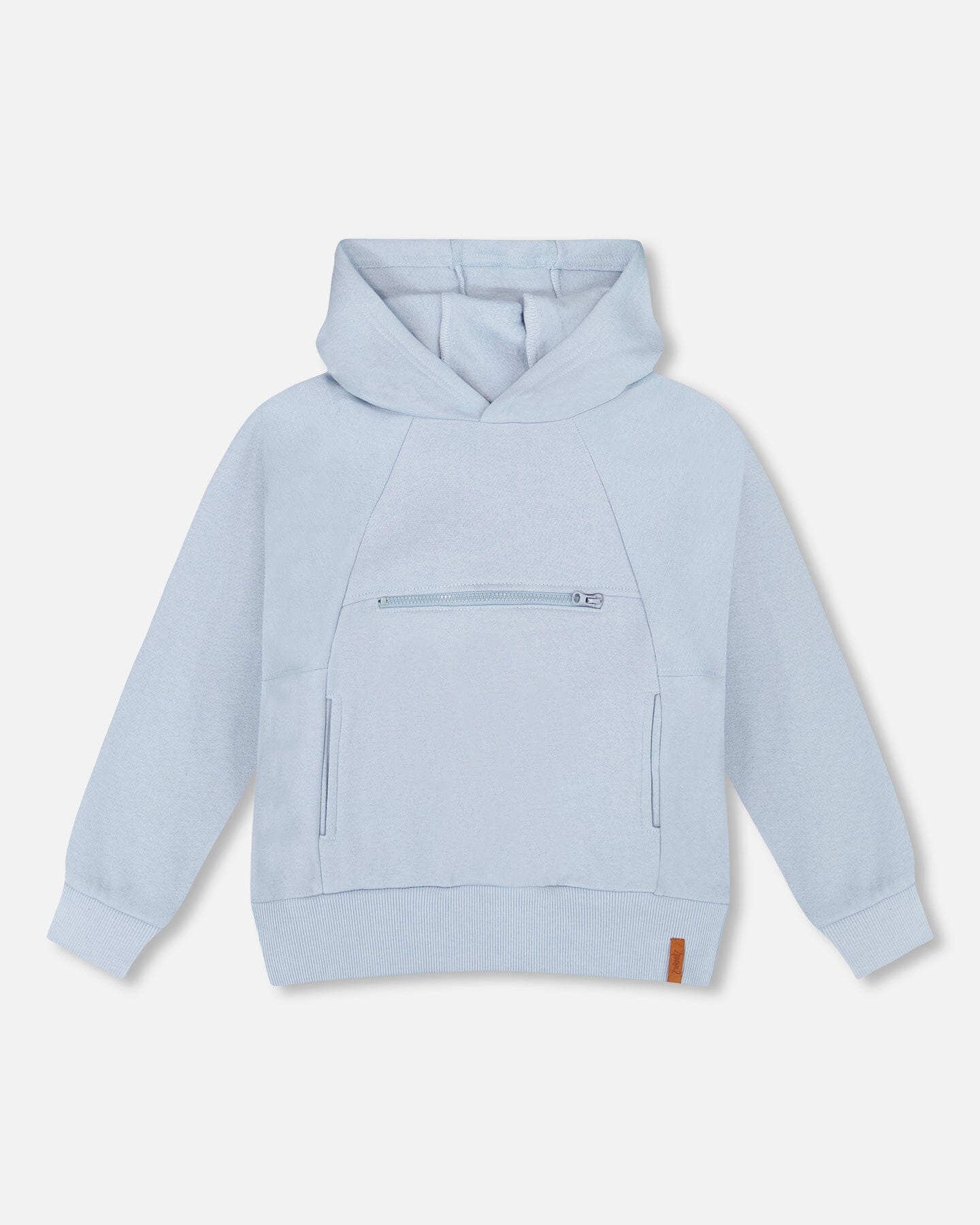 Pullover Hooded Fleece Sweatshirt With Zip Pocket Light Blue