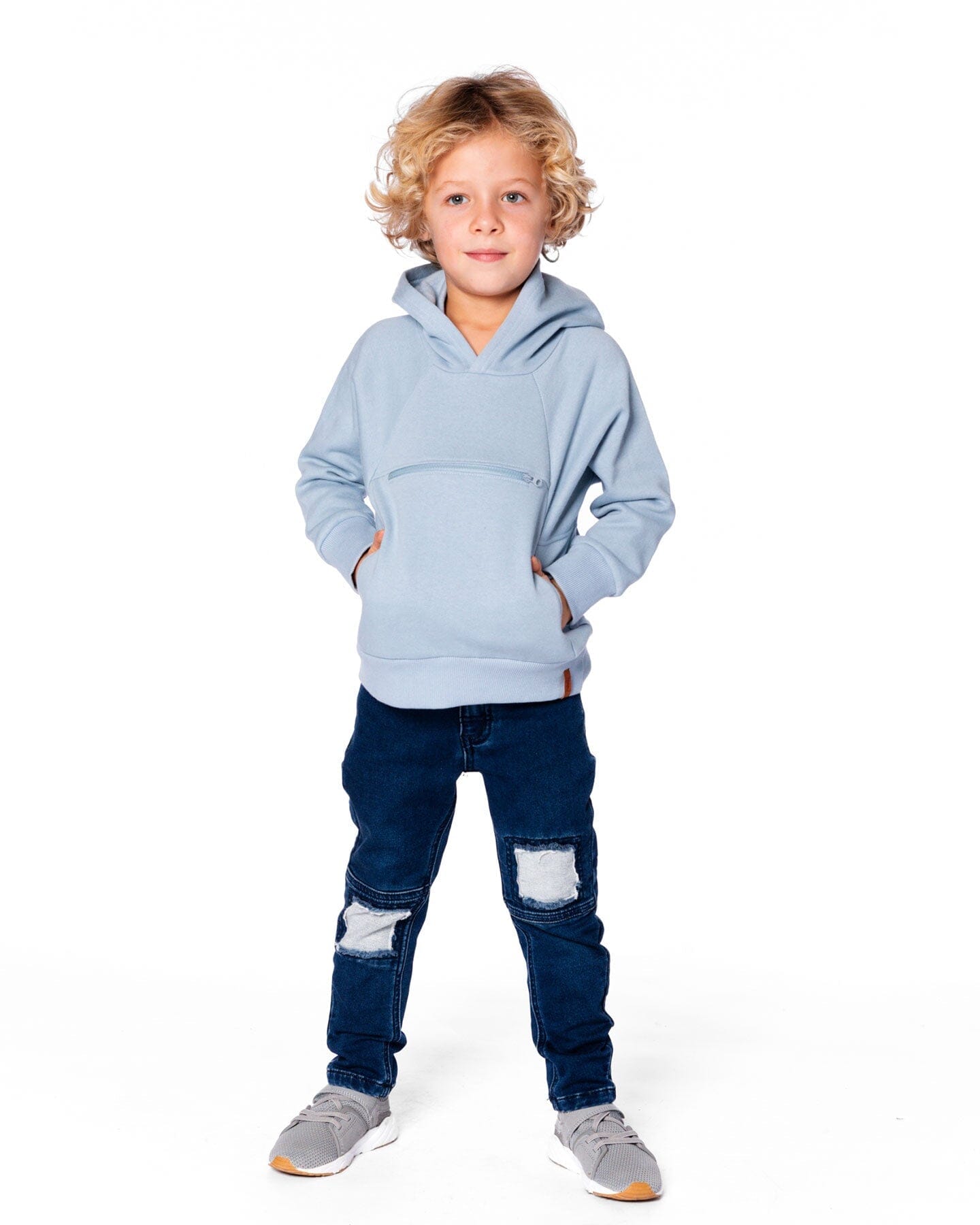 Pullover Hooded Fleece Sweatshirt With Zip Pocket Light Blue