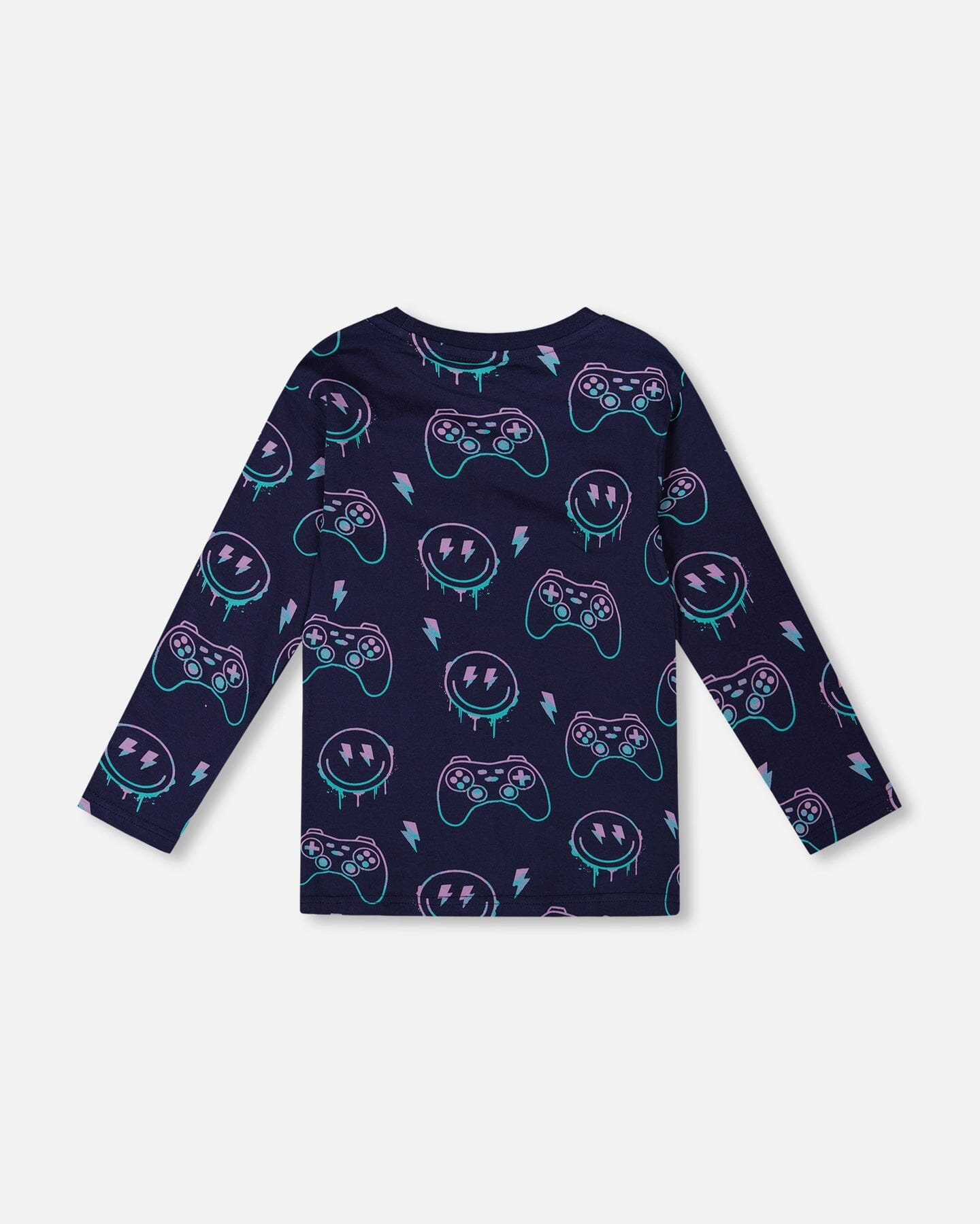 Long Sleeve Organic Cotton Allover Print Tee Navy Blue