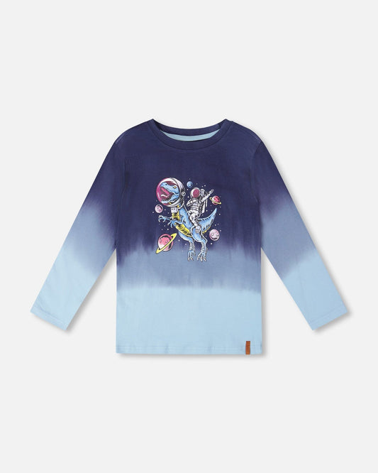 Long Sleeve Organic Cotton Gradient Jersey Tee Blue