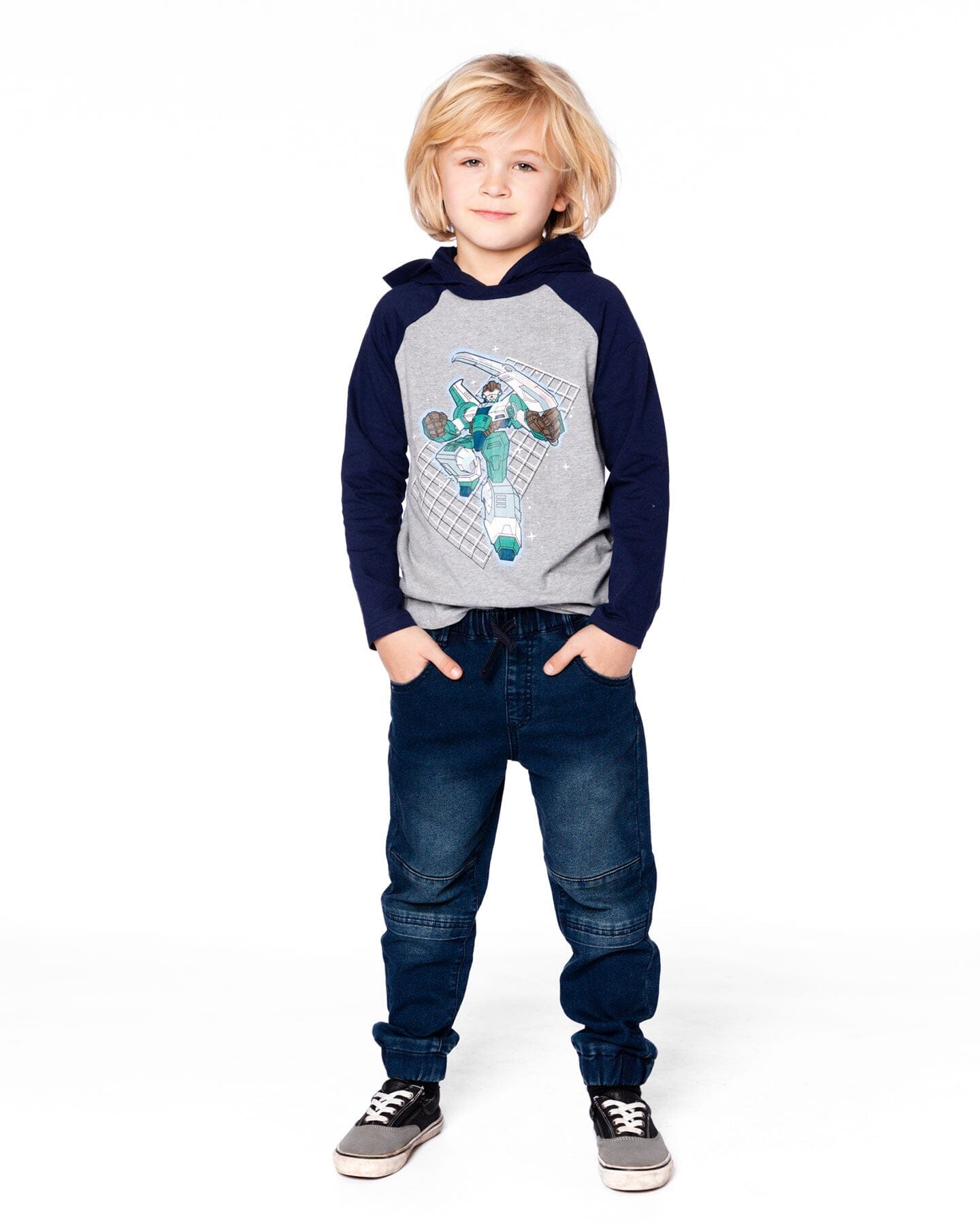 Organic Cotton Jersey Hooded Raglan Sleeve Tee Navy Blue