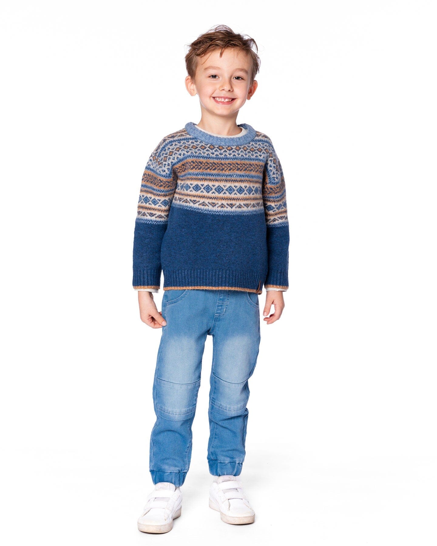 Norwegian Jacquard Knit Sweater Blue And Cream