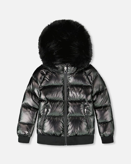 Black Quilted Bomber-Style Winter Coat