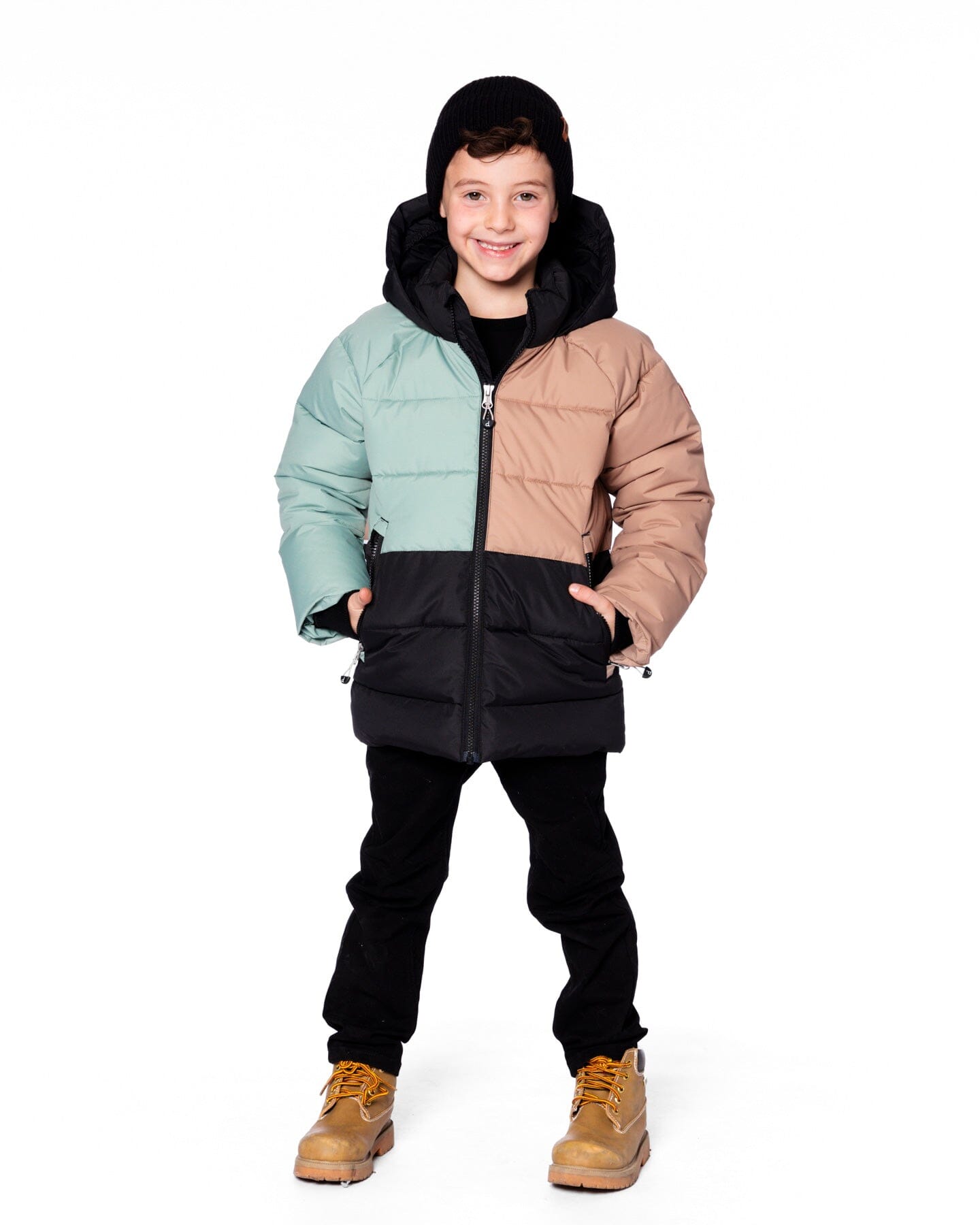 Colorblocked Puffy Winter Coat Black