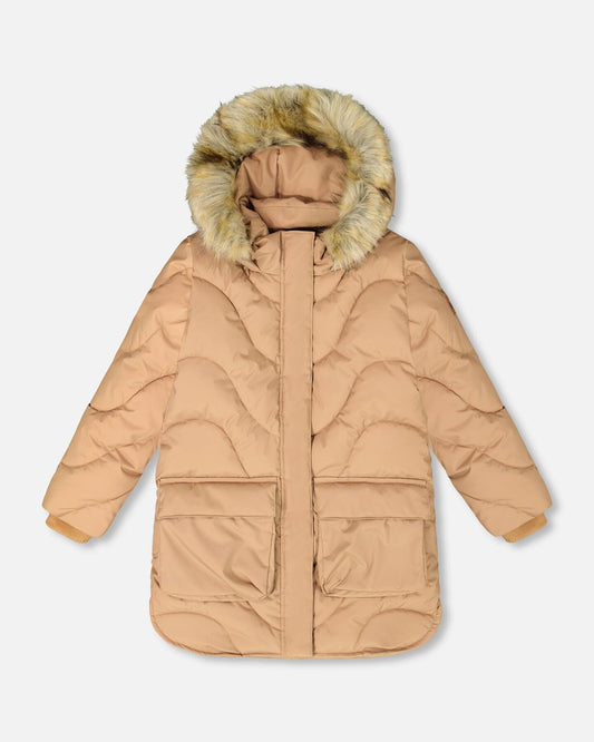 Long Wavy Quilt Puffy Winter Coat Chanterelle