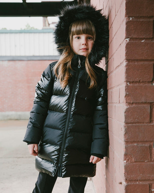 Long Metallic Puffy Coat Black