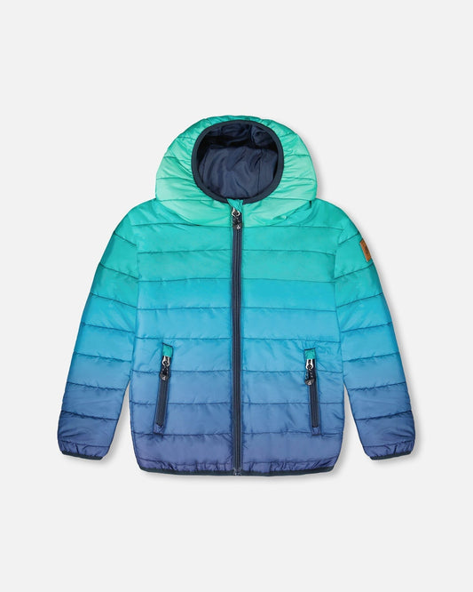 Quilted Mid-Season Jacket Green And Blue Gradient