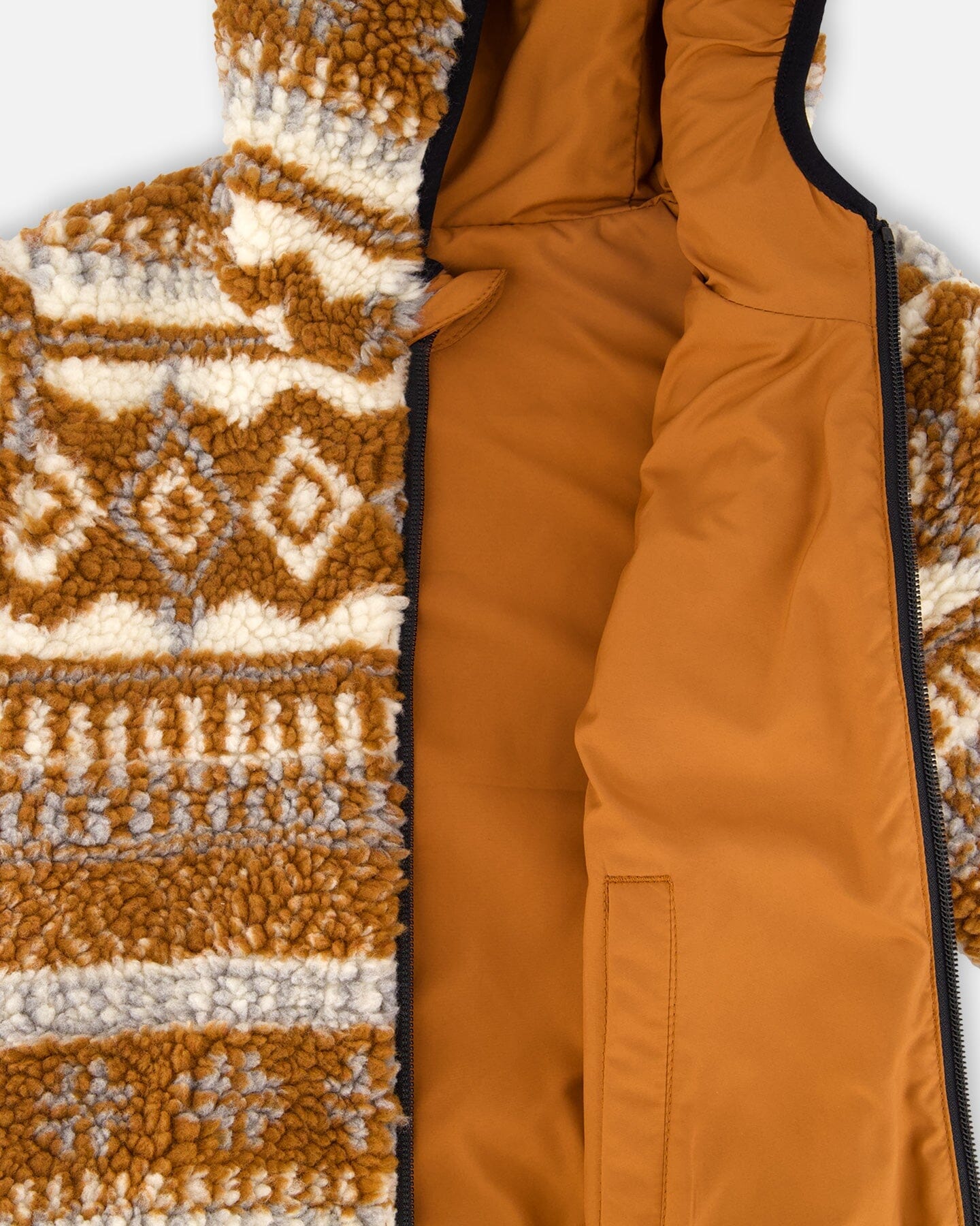 Reversible Mid-Season Sherpa Jacket Brown Aztec Pattern