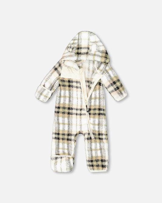Baby Mid-Season Plush One Piece Outerwear Black And Beige Plaid