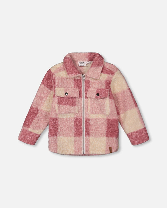 Zipped Plaid Overshirt Off-White And Pink