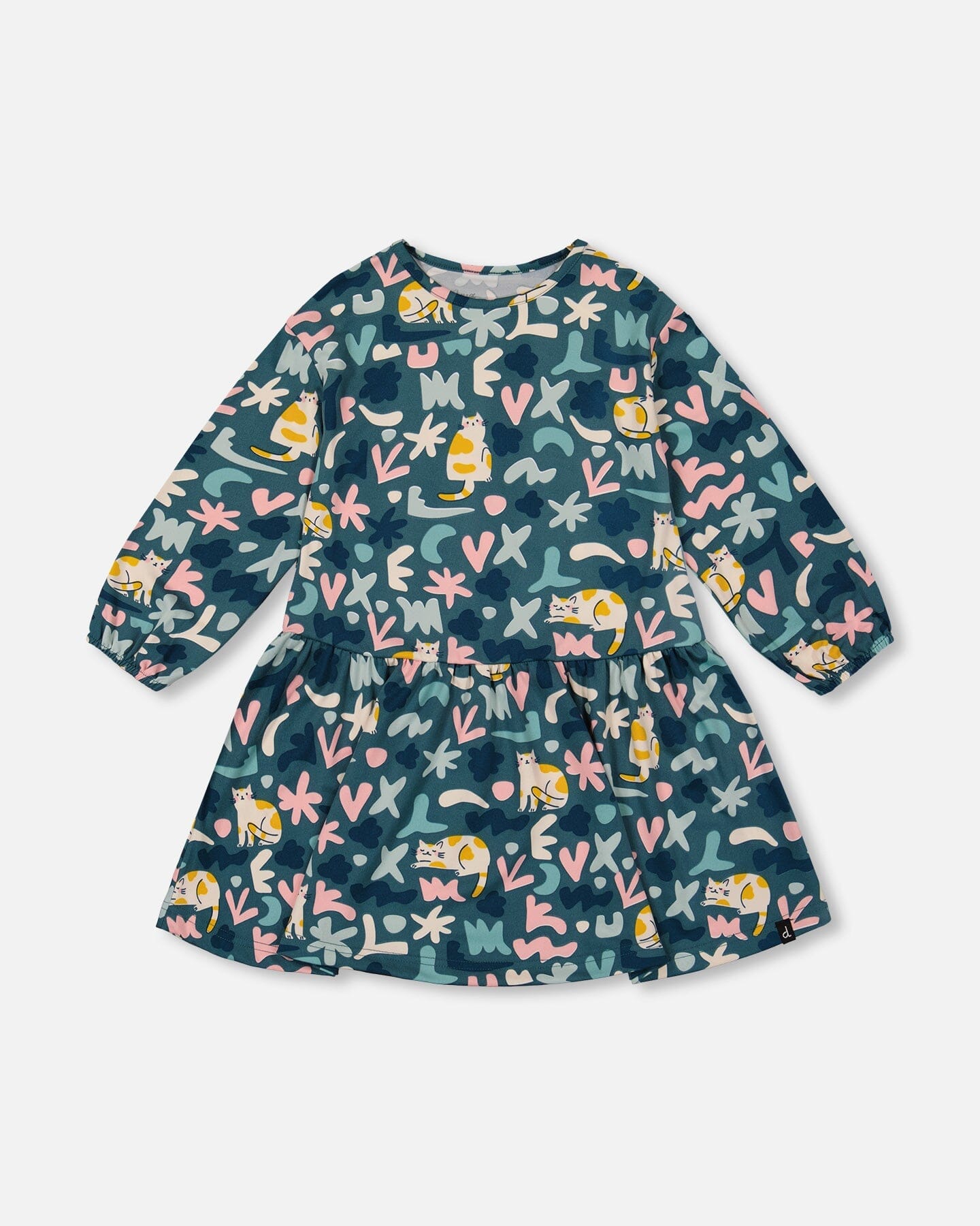 Jersey Dress Green Cat Print