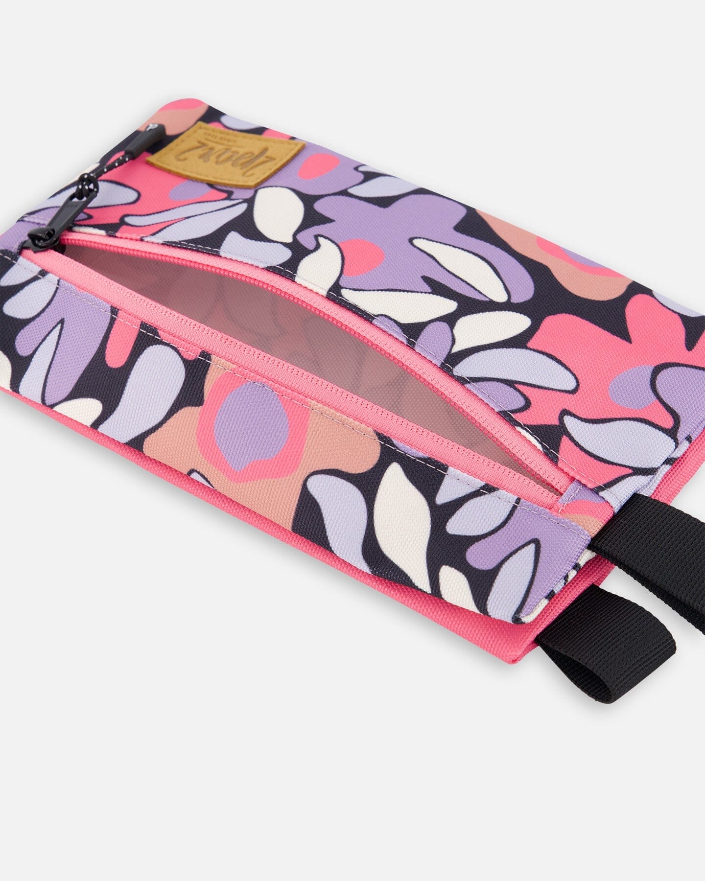 Double Pencil Case Black Retro Flower Print