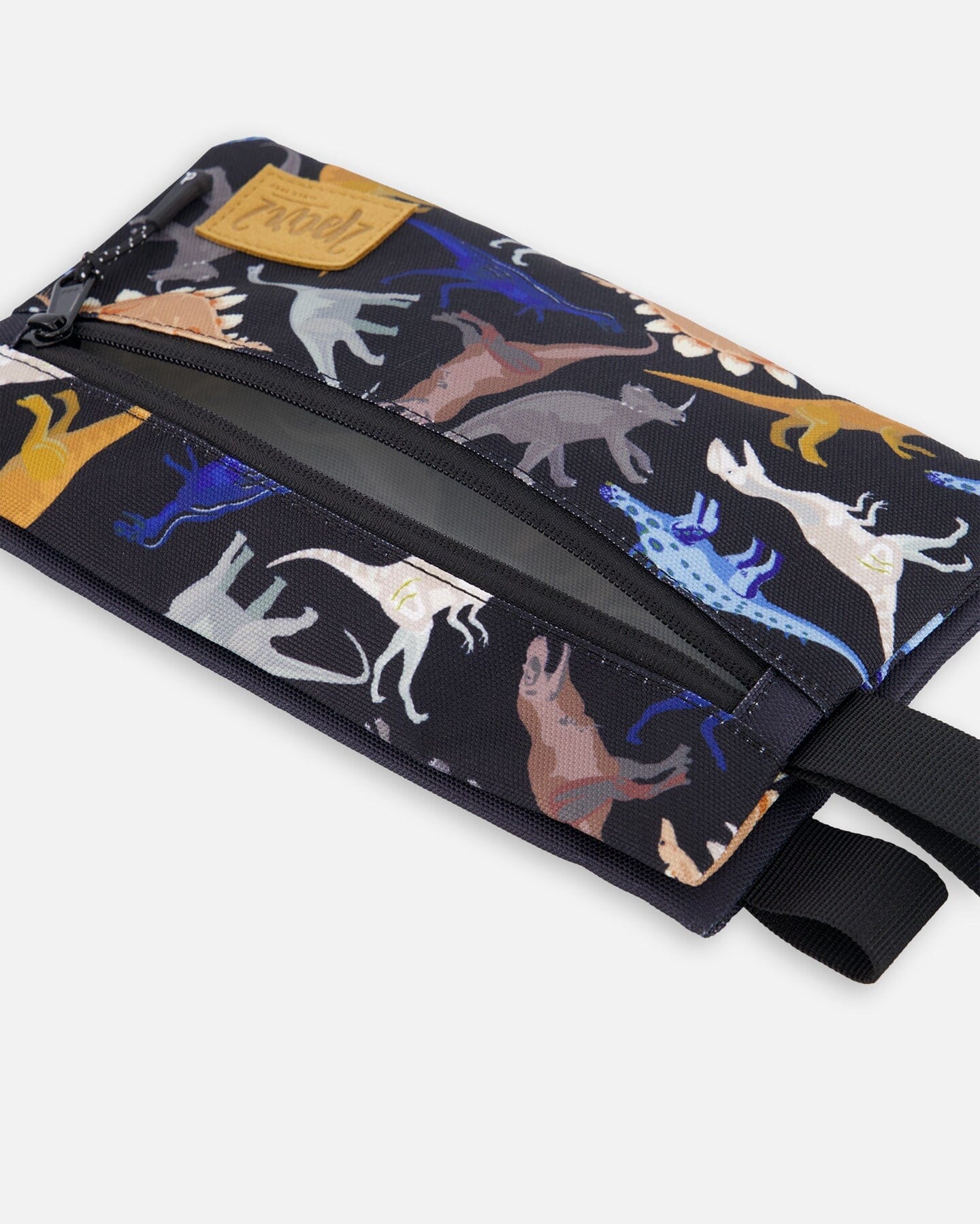 Double Pencil Case Black Dinosaur Print