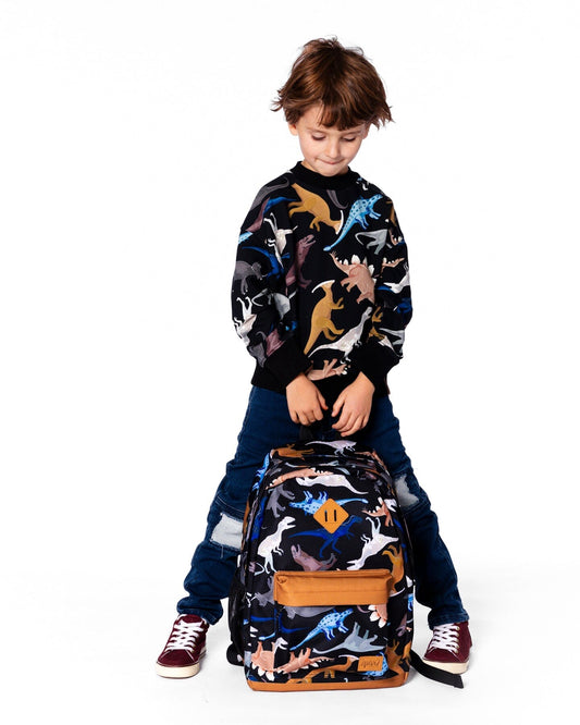 Kids Backpack Black Dinosaur Print
