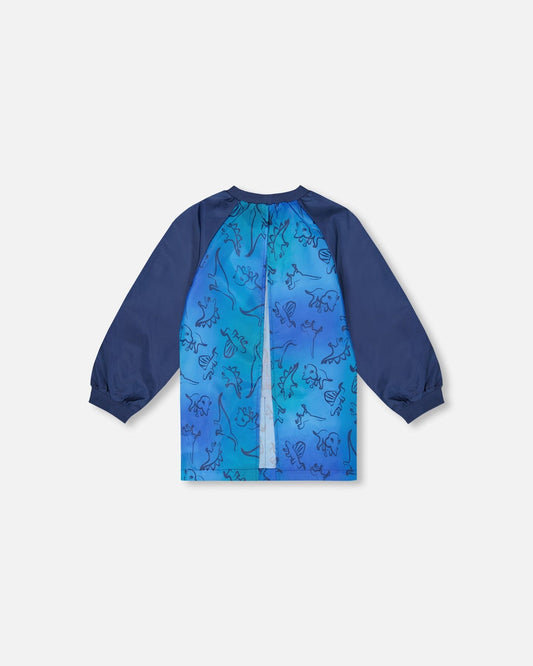 School Apron Blue Gradient Dinosaur Print