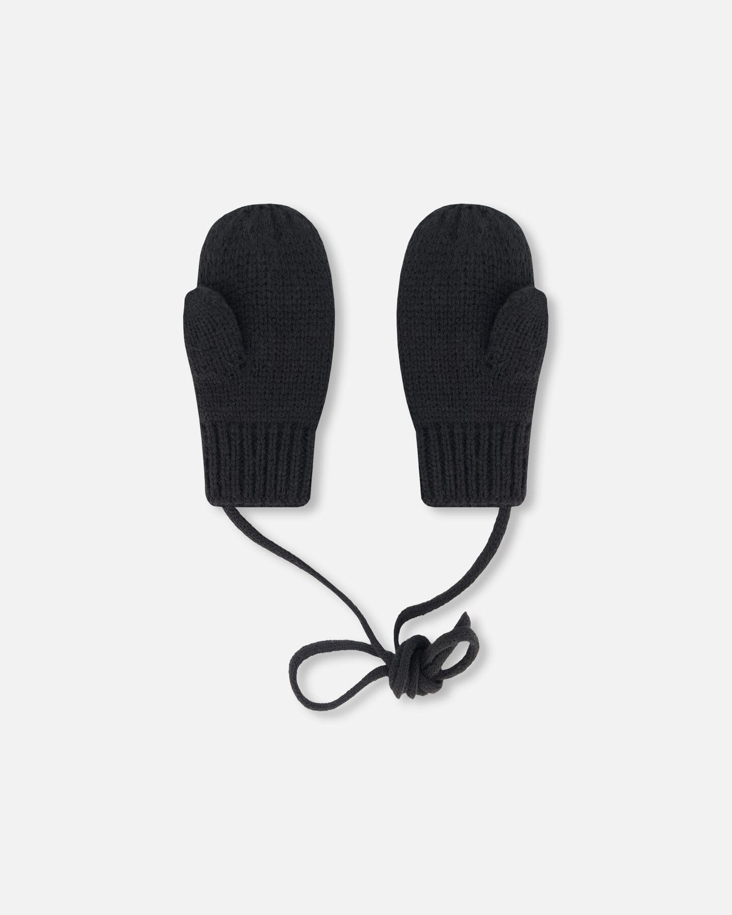 Baby Knit Mittens With String Black