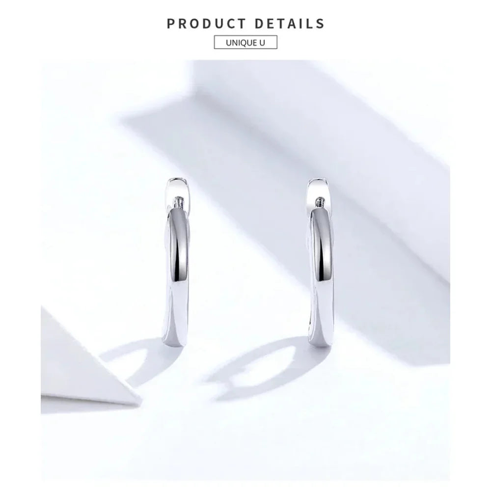 Genuine Sterling Silver Hoop Earrings - Elegant Rose Gold Color - Women's Fashion jewelry SCE808