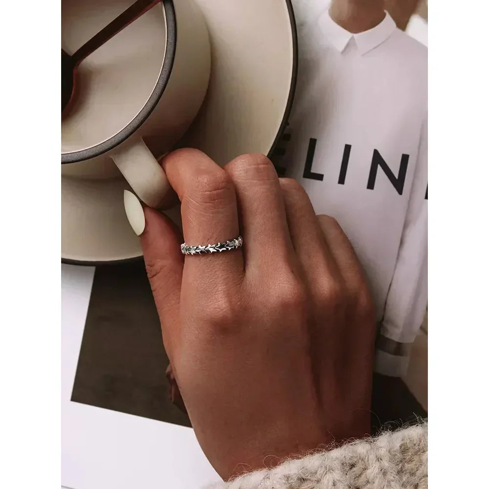 925 Sterling Silver Star & Heart Band Ring
